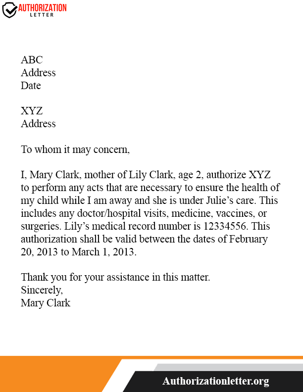 Letter Of Permission For Medical Treatment For Child from authorizationletter.org