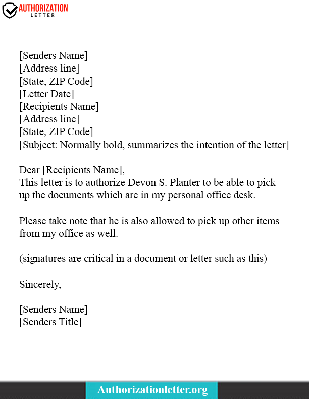 Authorization Letter To Get Documents