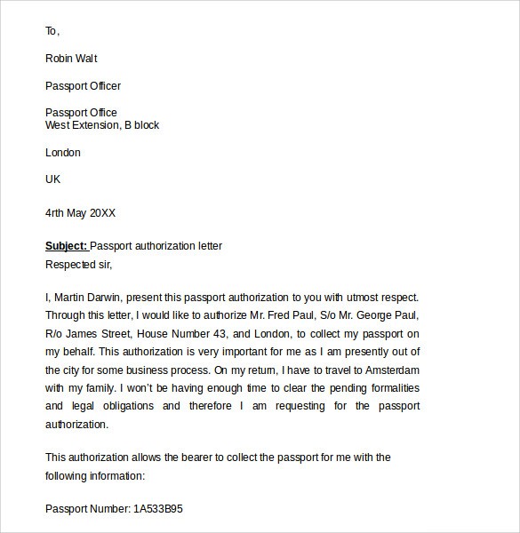 Sample Authorization Letter To Receive Passport Delivery