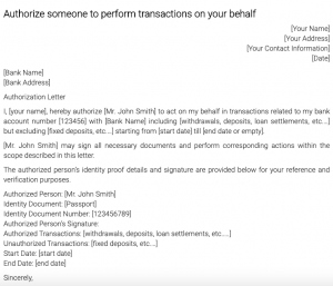 Transaction Authorization Text Example How To Write Authorization Letter For Bank | | Authorization Letter
