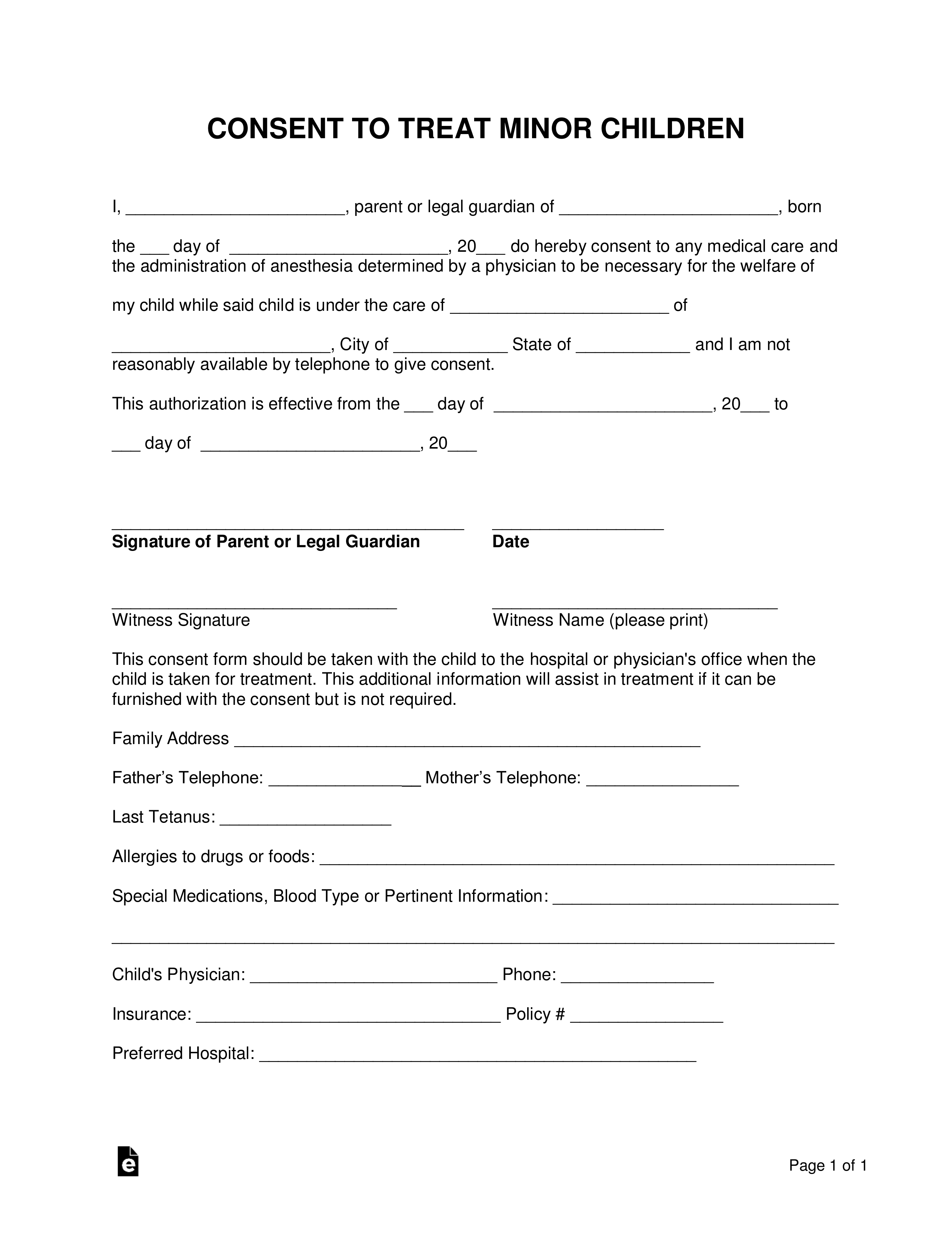 Child Care Authorization Form 