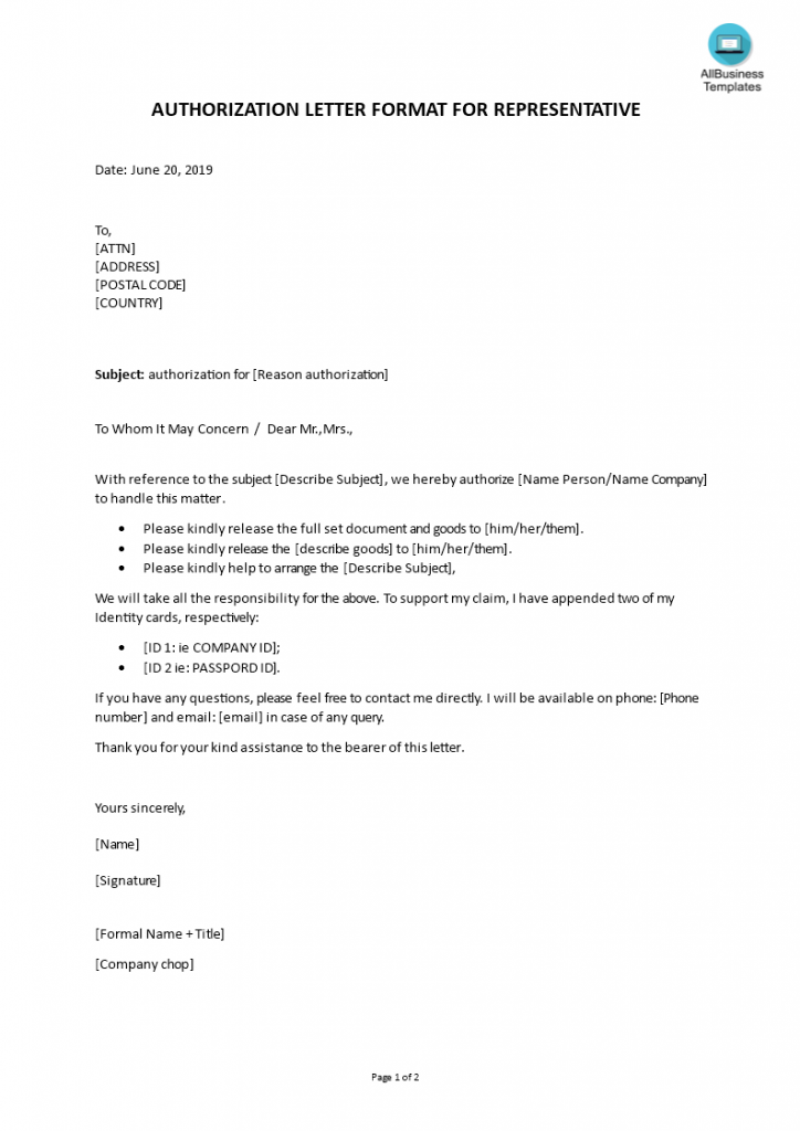 Sample Authorization Letter To Act On Behalf With Examples