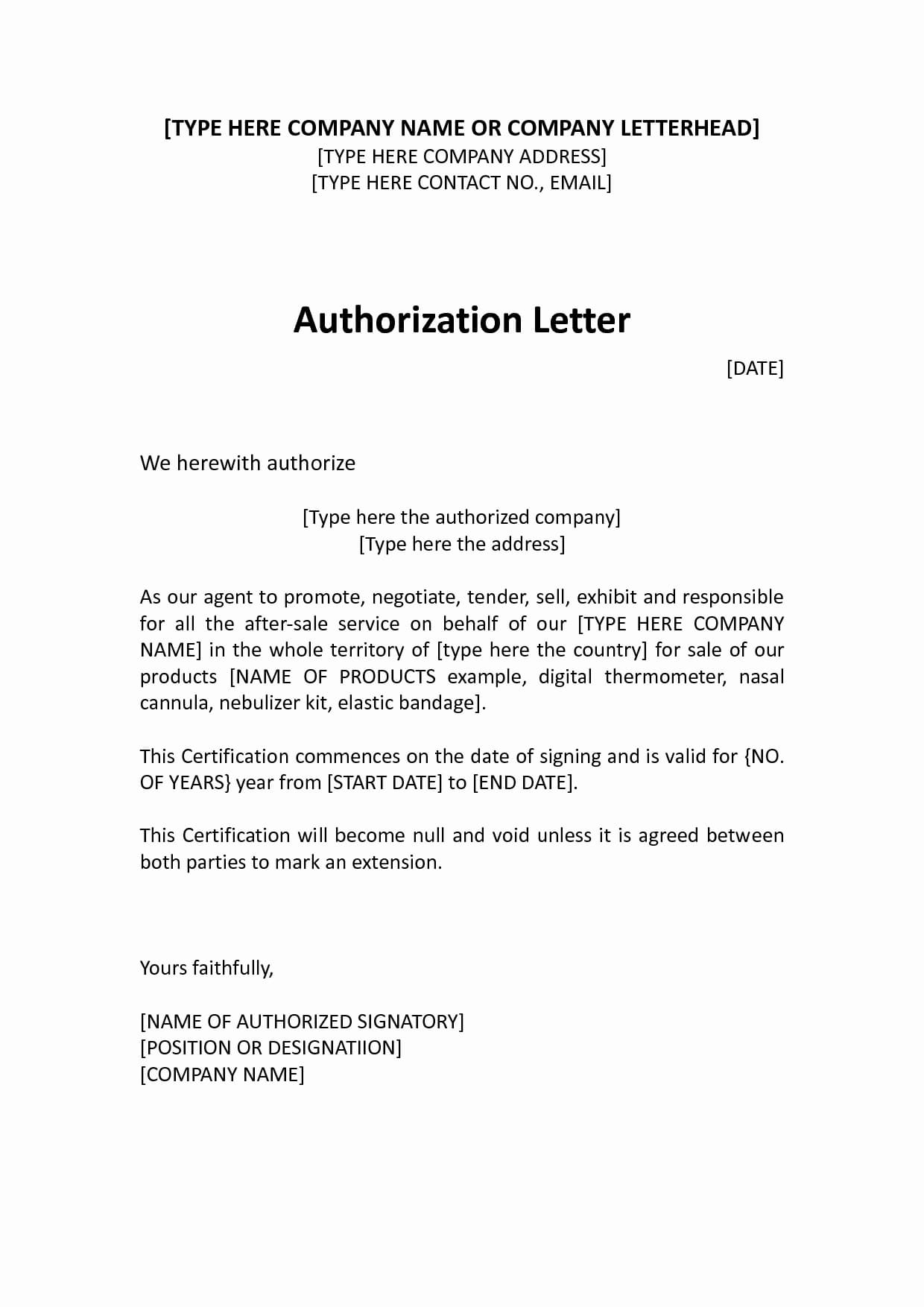 Sample Letter Of Authorization To Act On Behalf In Court 8939