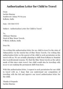 Sample Authorization Letter For Child To Travel With Example