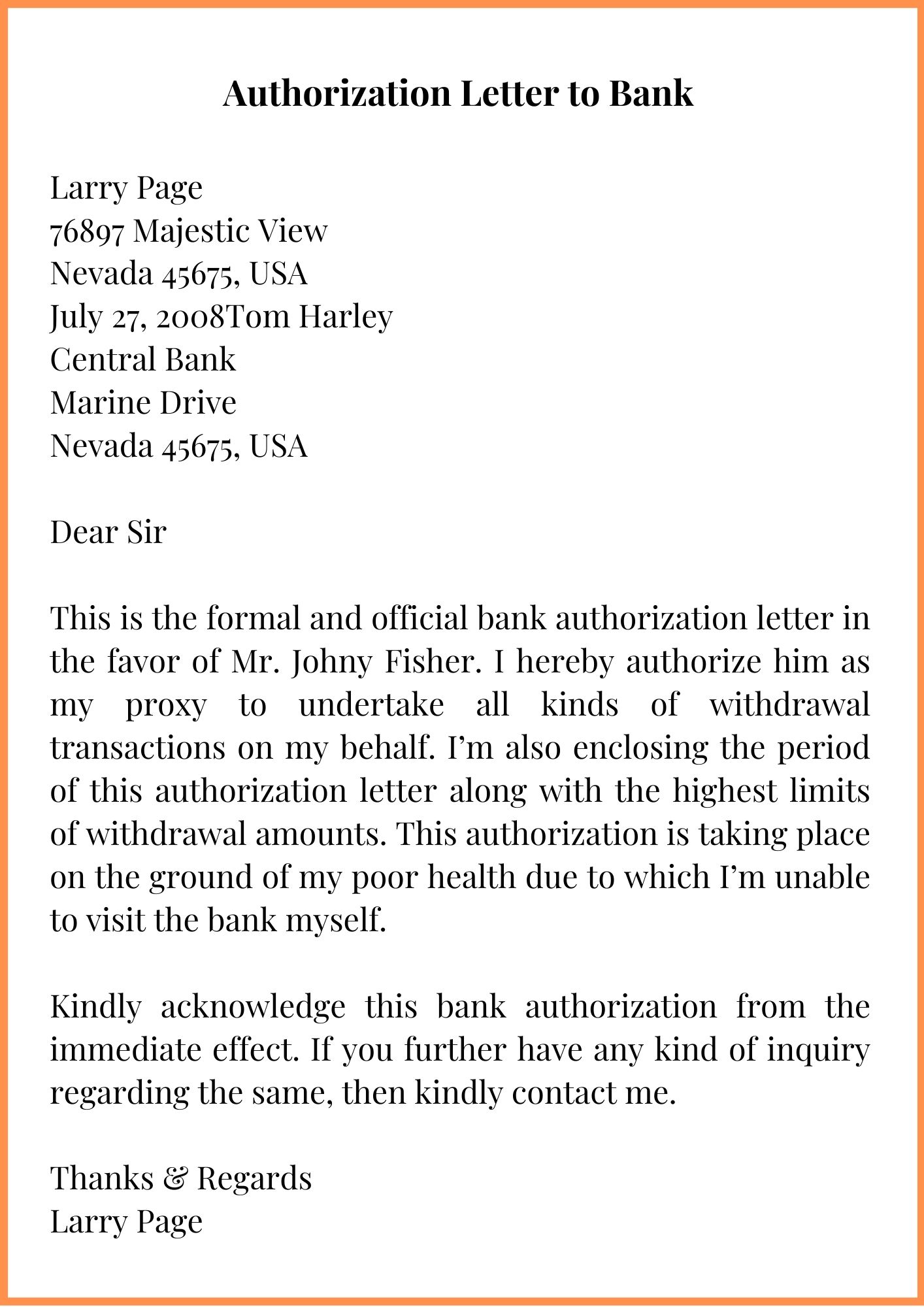 Authorization Letter For Bank Transaction