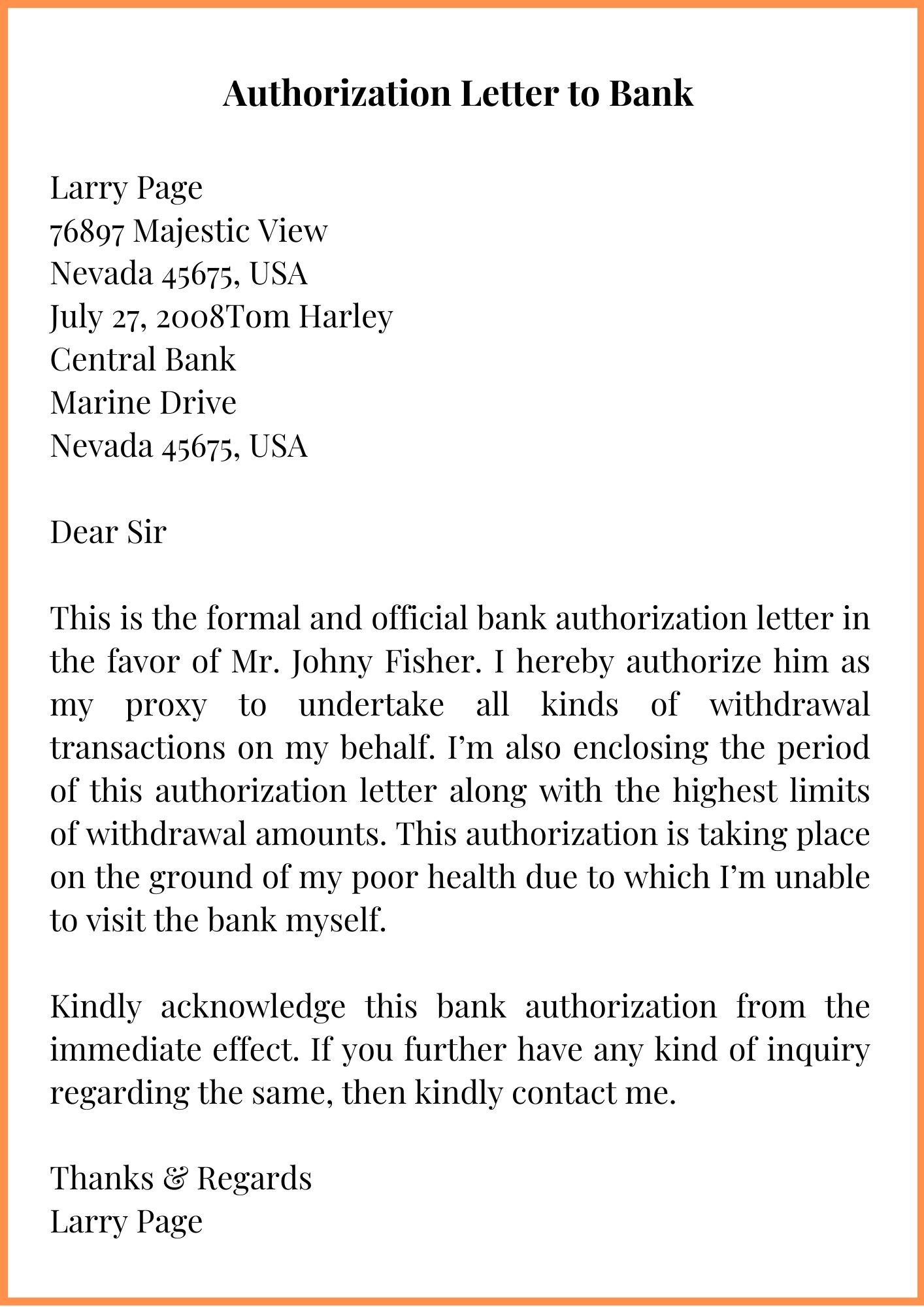 Sample Authorization Letter to Bank with Examples