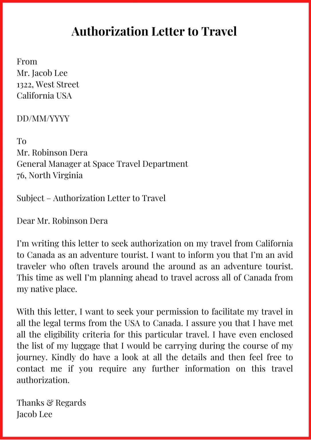 travel request letter format