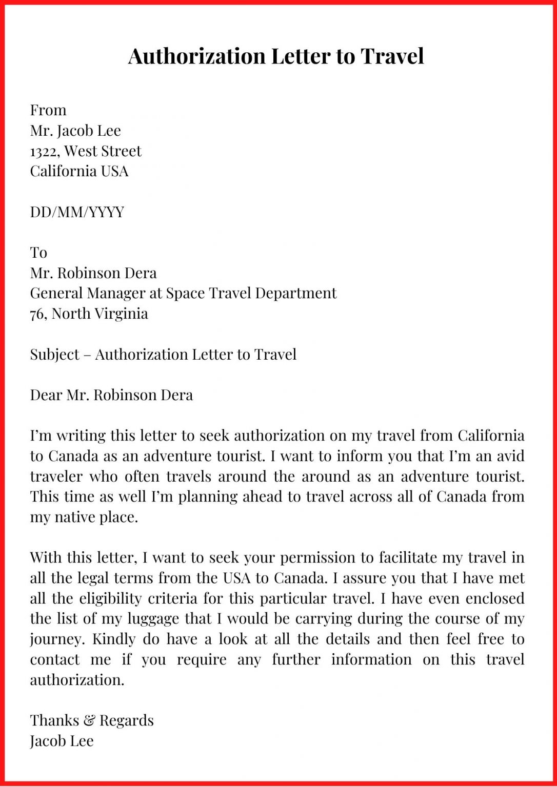 travel consent letter sample