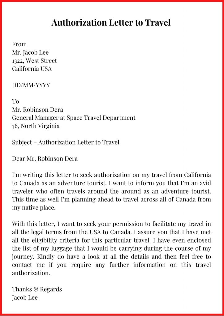 Authorization Letter to Travel Template