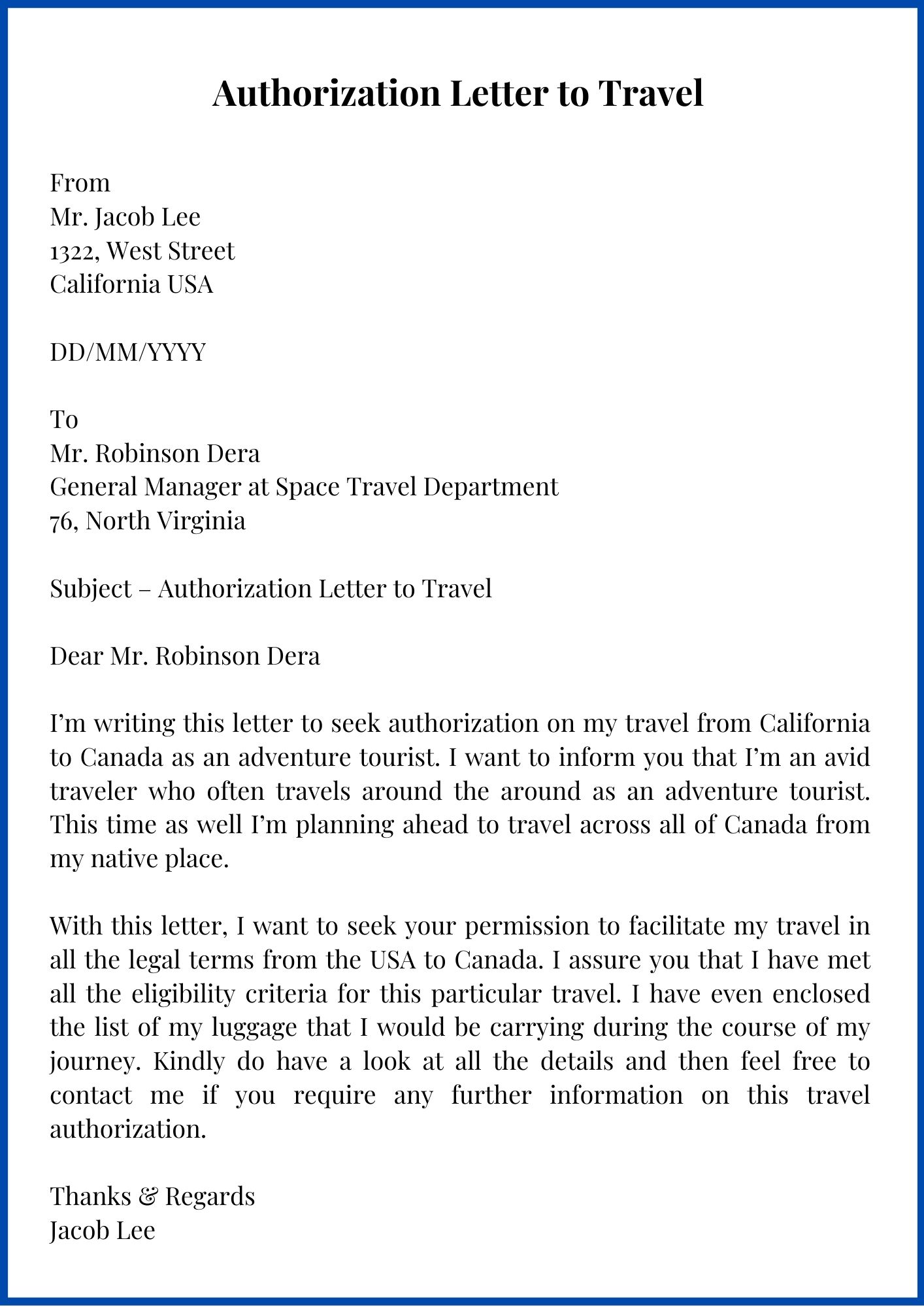 letter about travelling