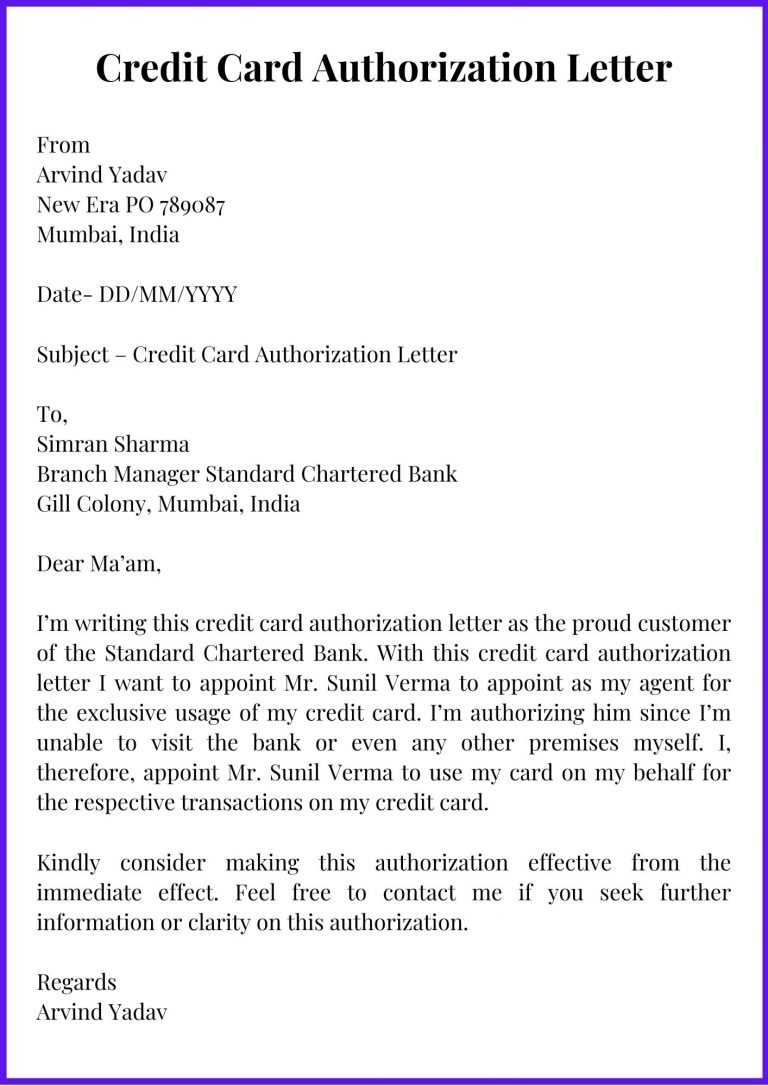 Sample Credit Card Authorization Letter Template Example