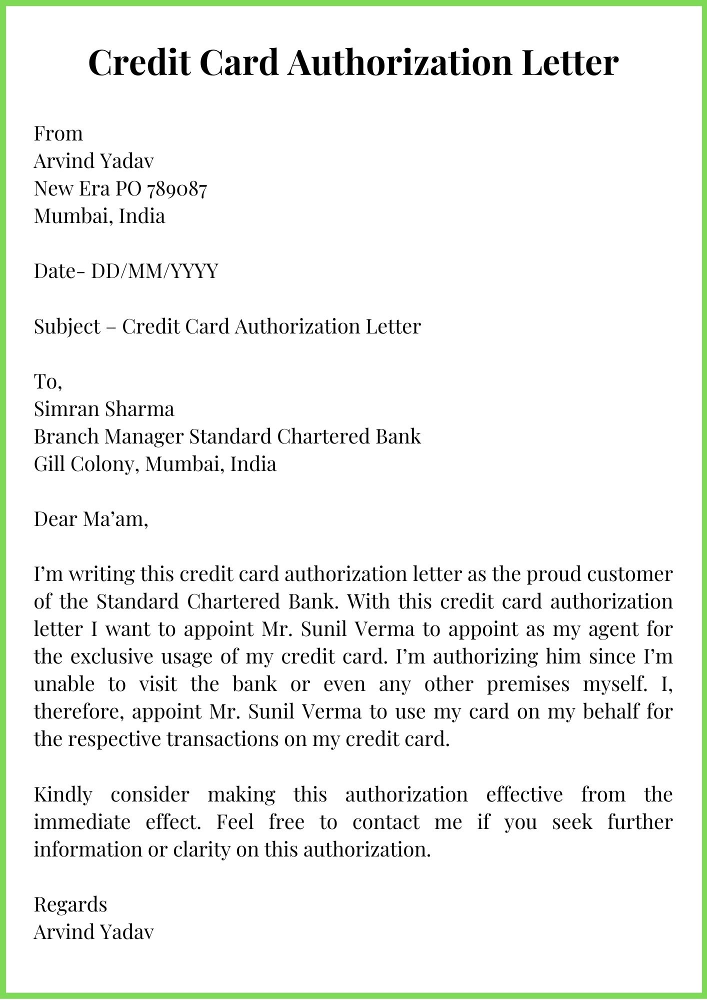 Sample Authorization Letter To Collect Credit Card From Bank IMAGESEE