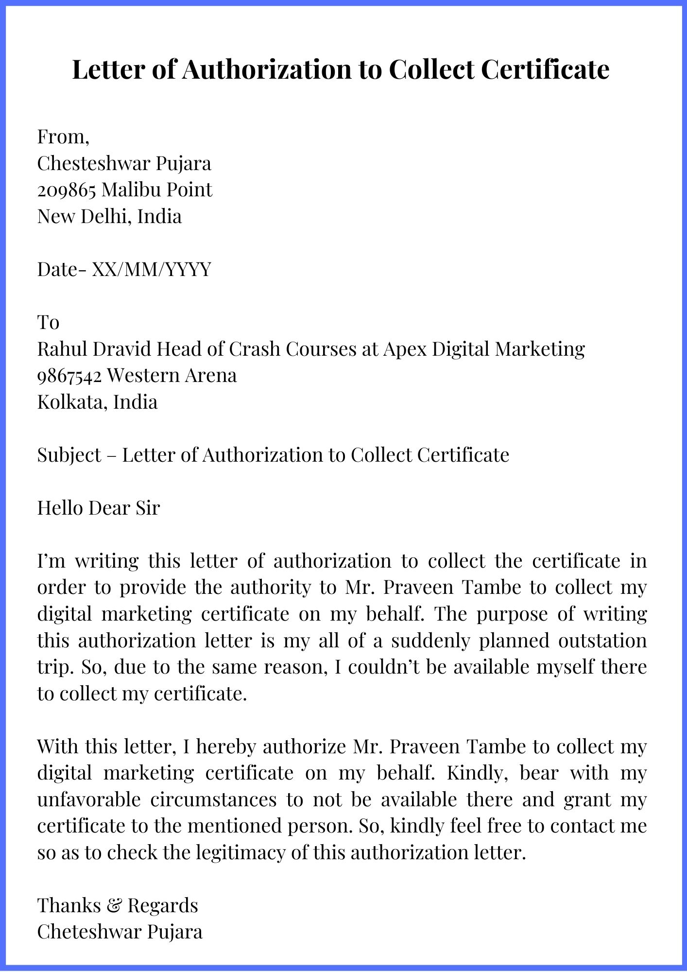 how to write an application letter to collect a certificate