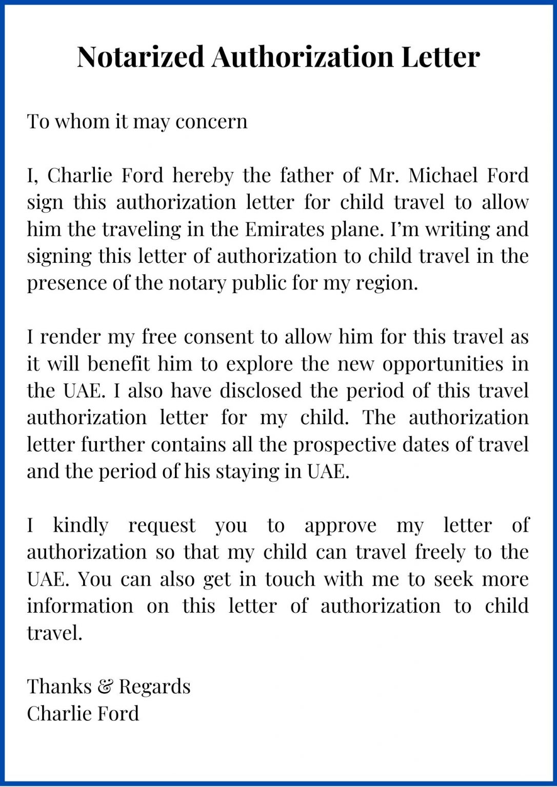 Sample notarized authorization letter template with example