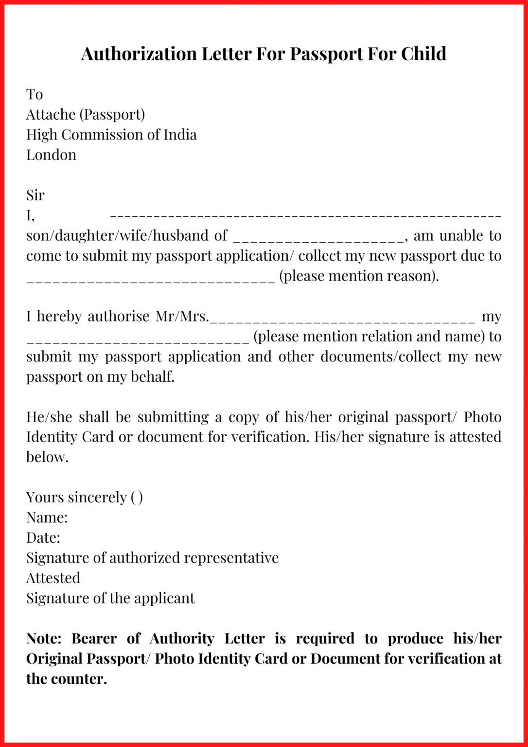 Authorization Letter To Collect Passport