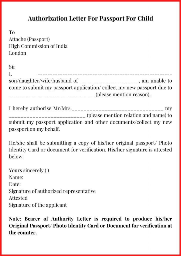 Authorization Letter For Passport For Child