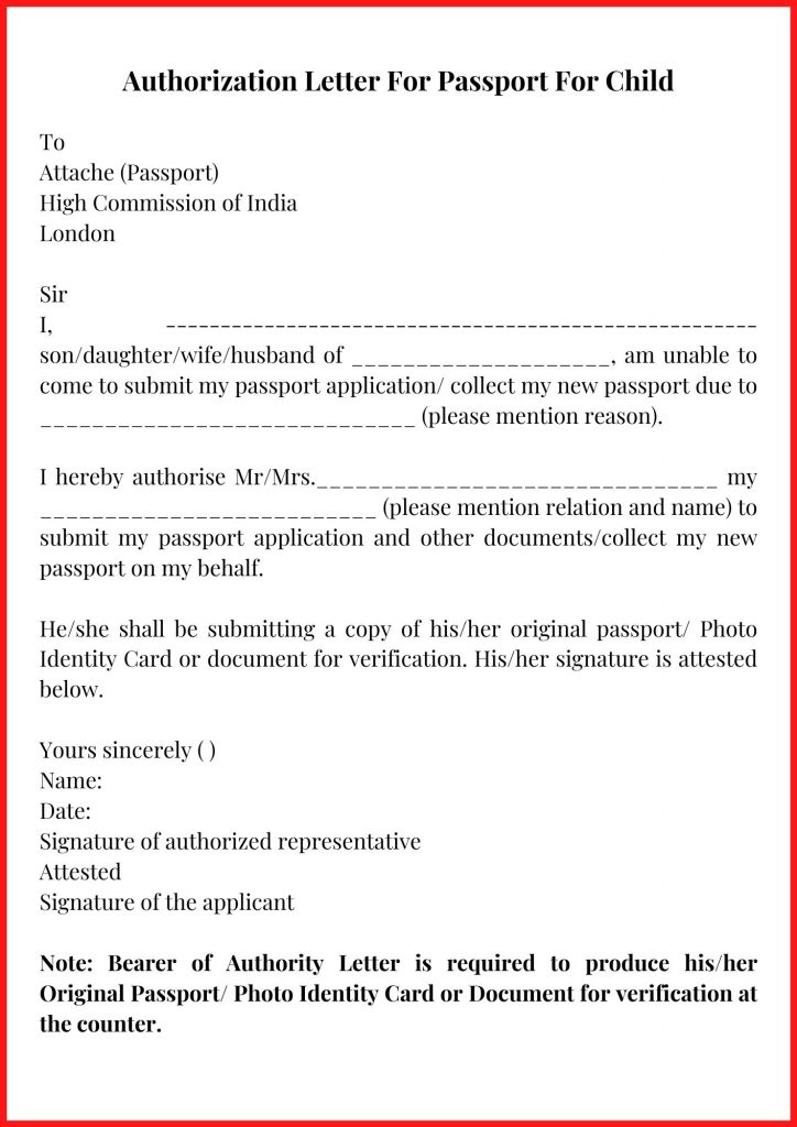 Sample Authorization Letter For Passport Template Format 5564