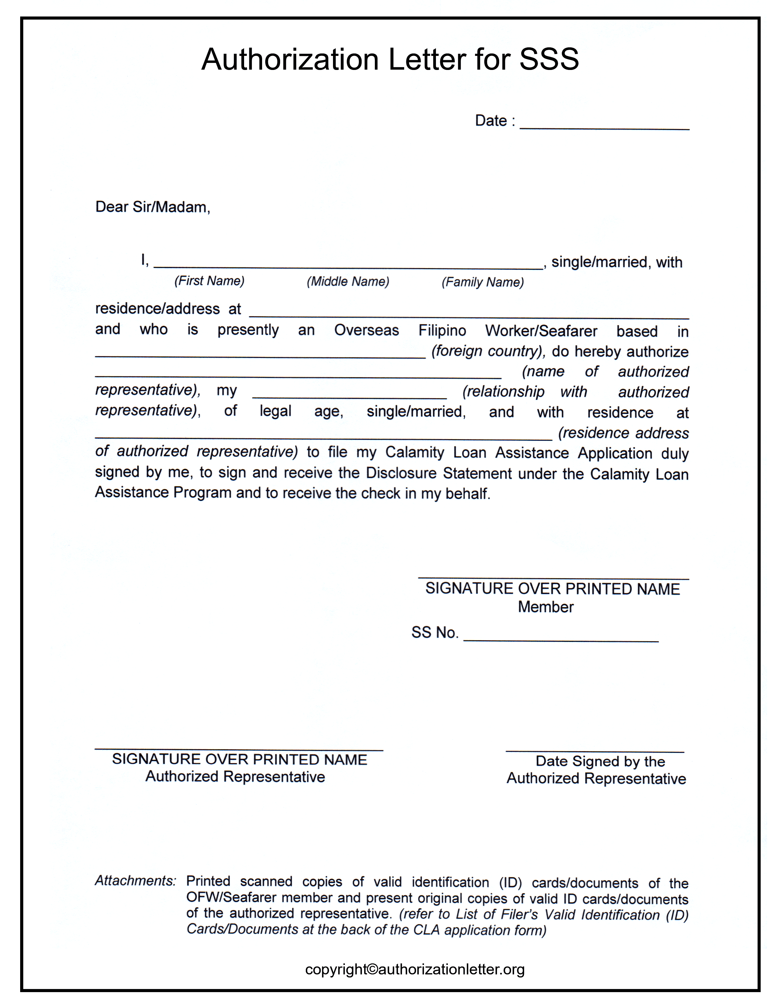 Authorization Letter For SSS Loan