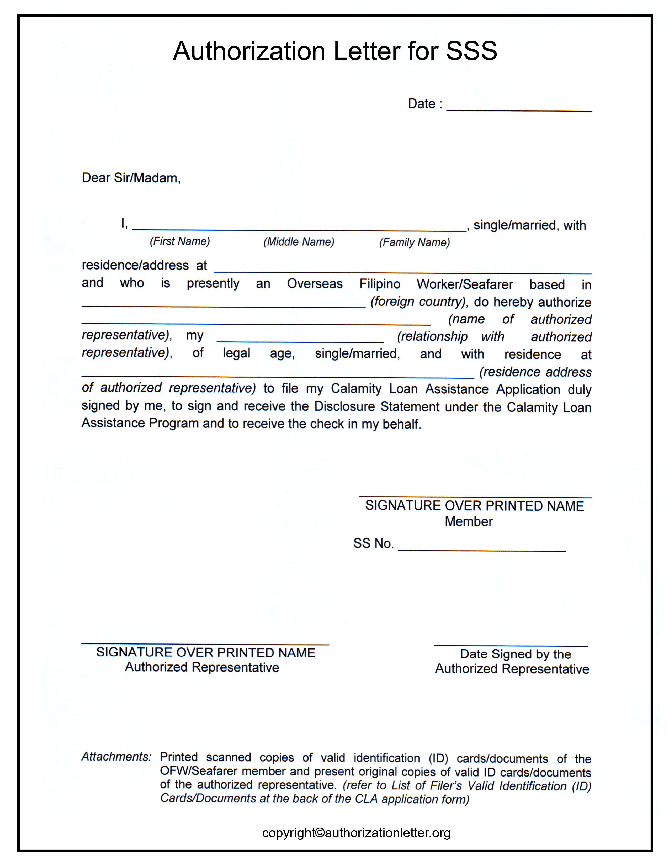 Free Sample Authorization Letter For Sss Template