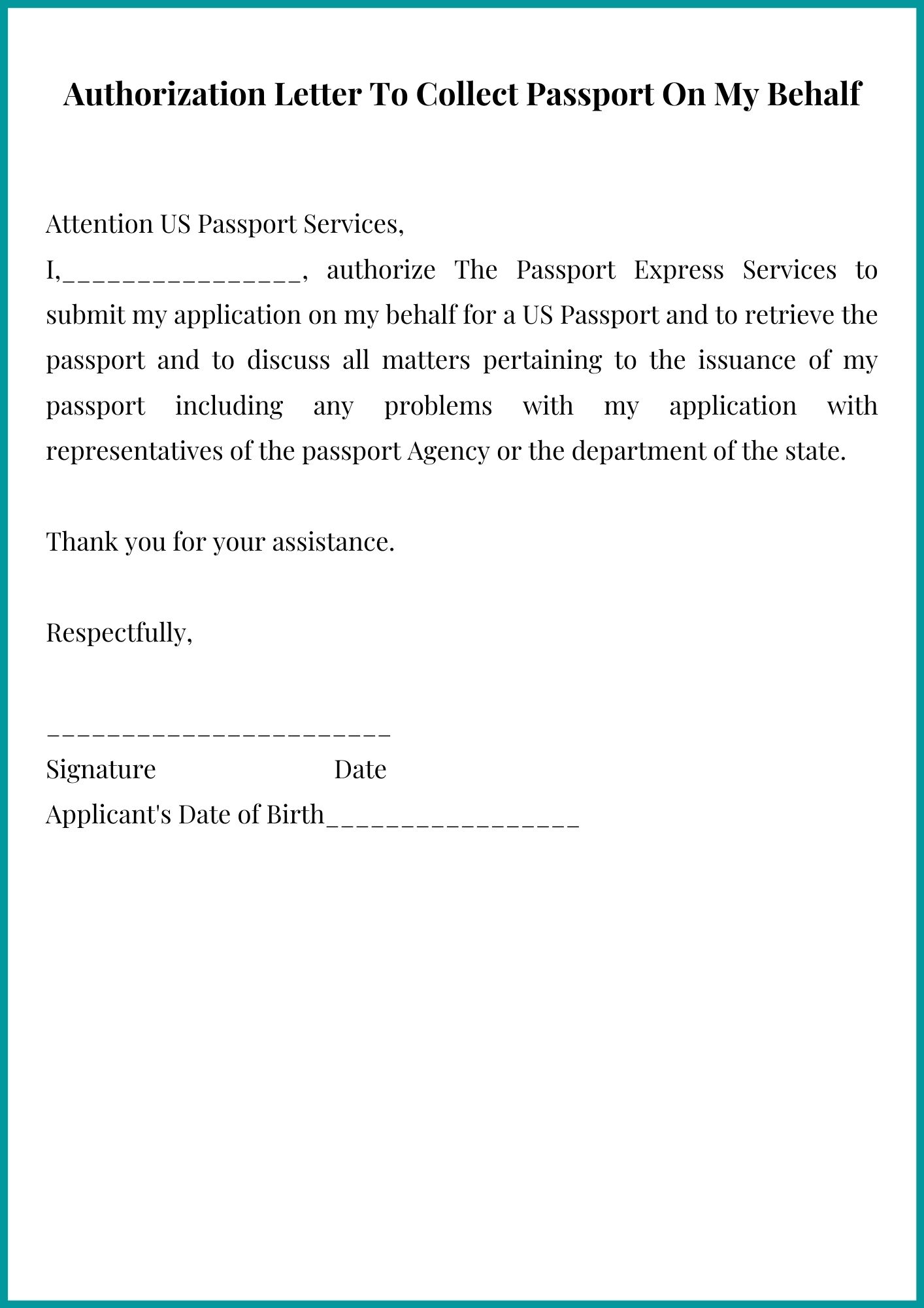 Authorization Letter Receive Passport Ledger Paper Sample Examples Word