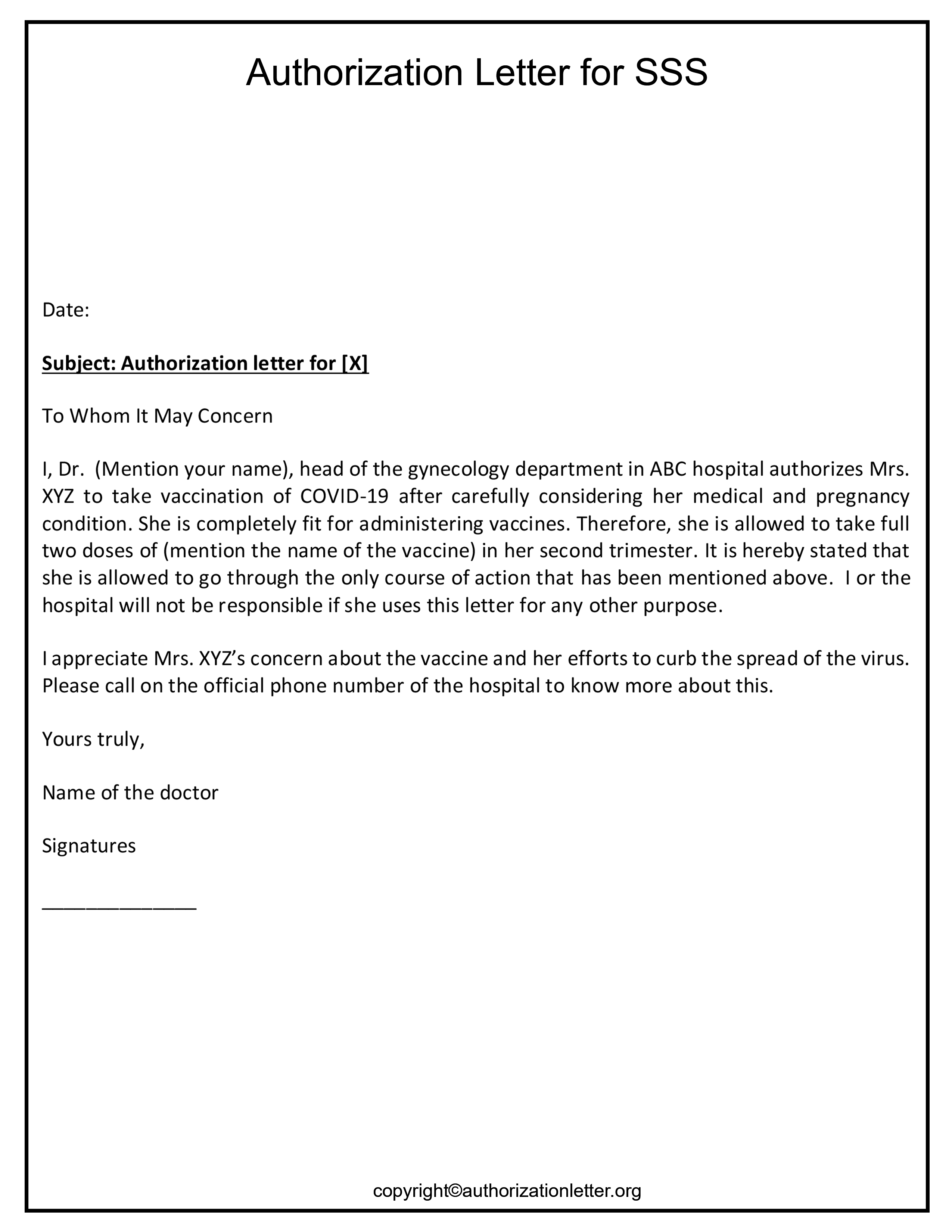 Authorization Letter for SSS Maternity