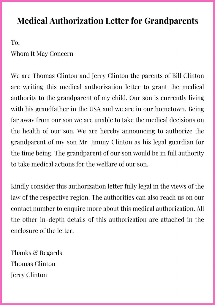 Medical Authorization Letter for Grandparents