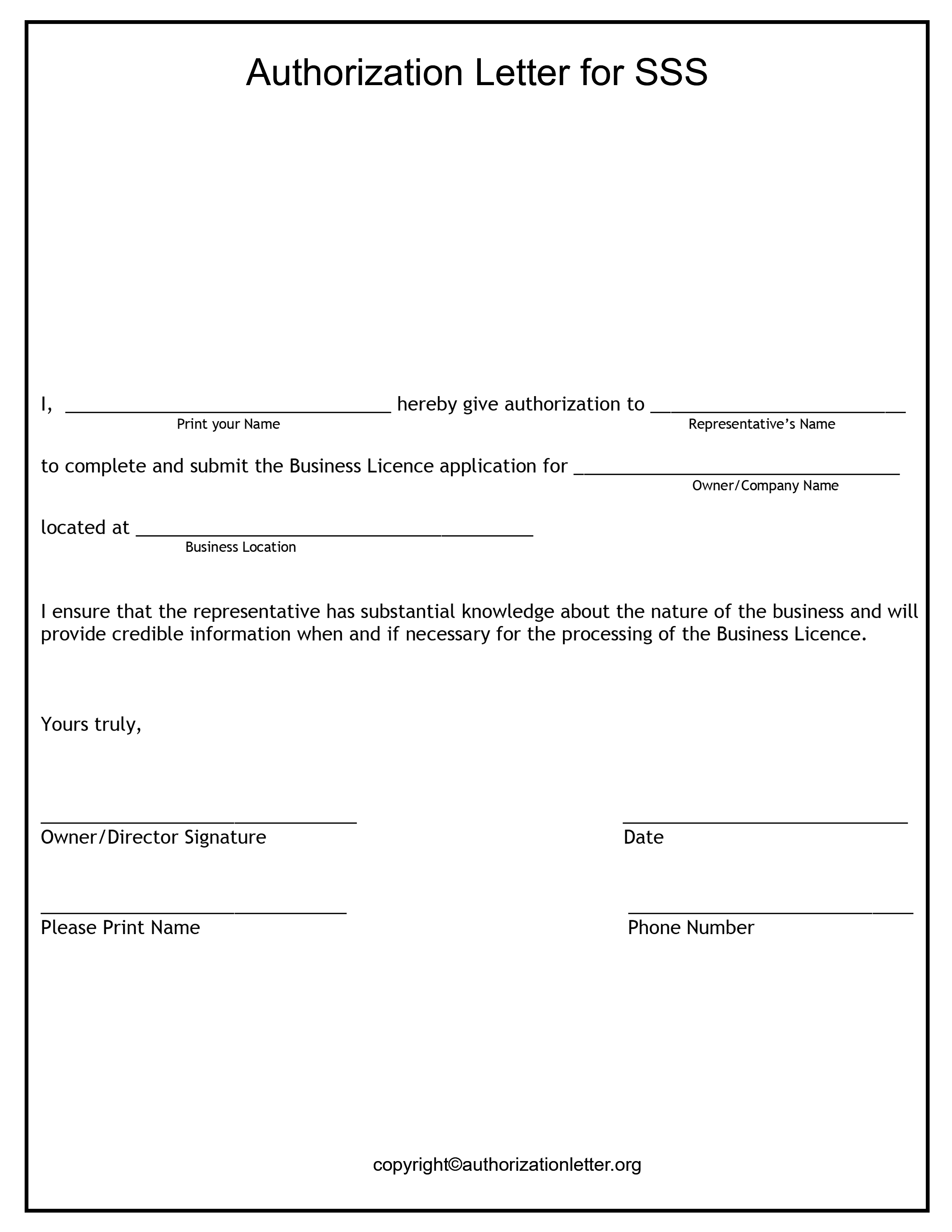 Sample Authorization Letter for SSS Company Representative