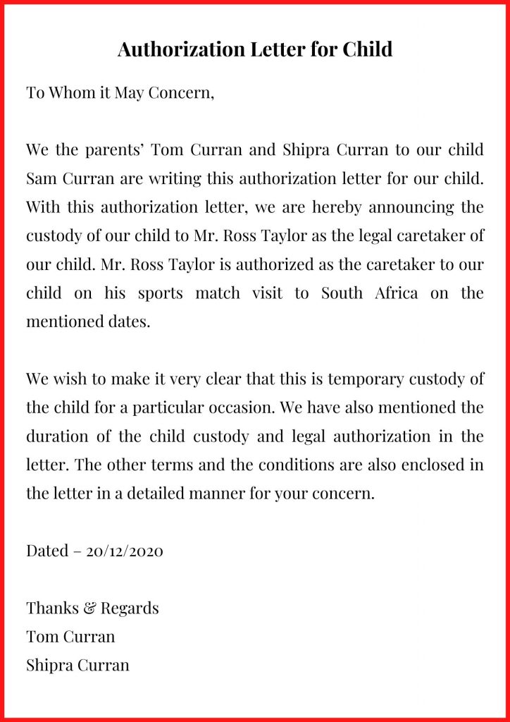 Authorization Letter for Child