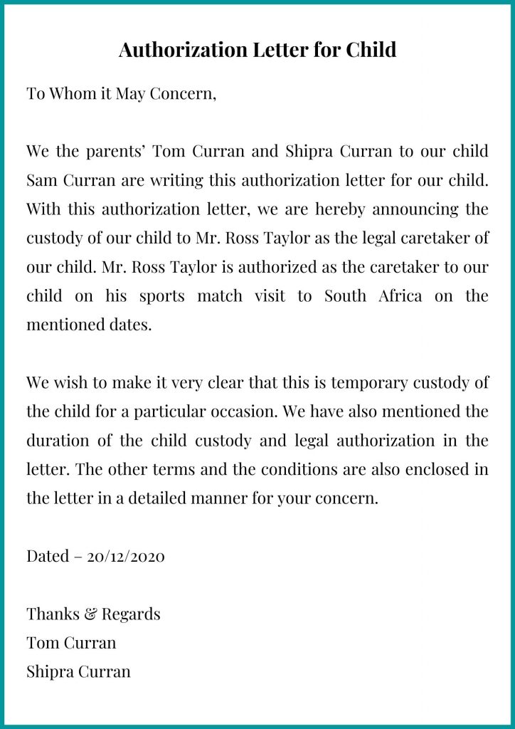 Authorization Letter for Child Template