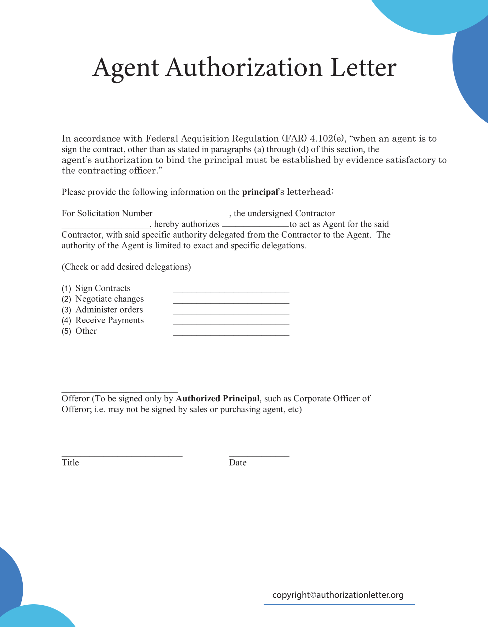 Agent Authorization Letter Sample Template in PDF