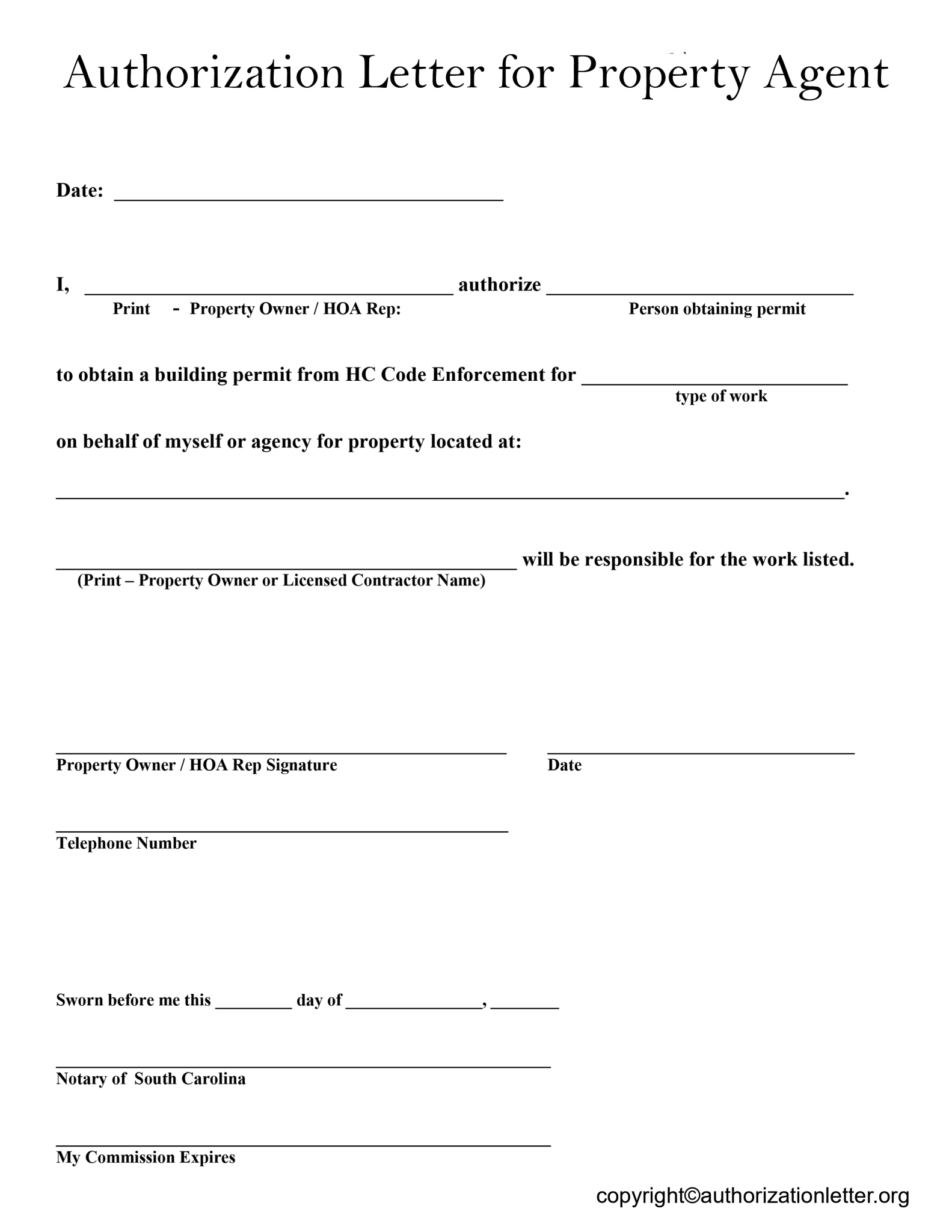 Authorization Letter for Property Agent Template in PDF