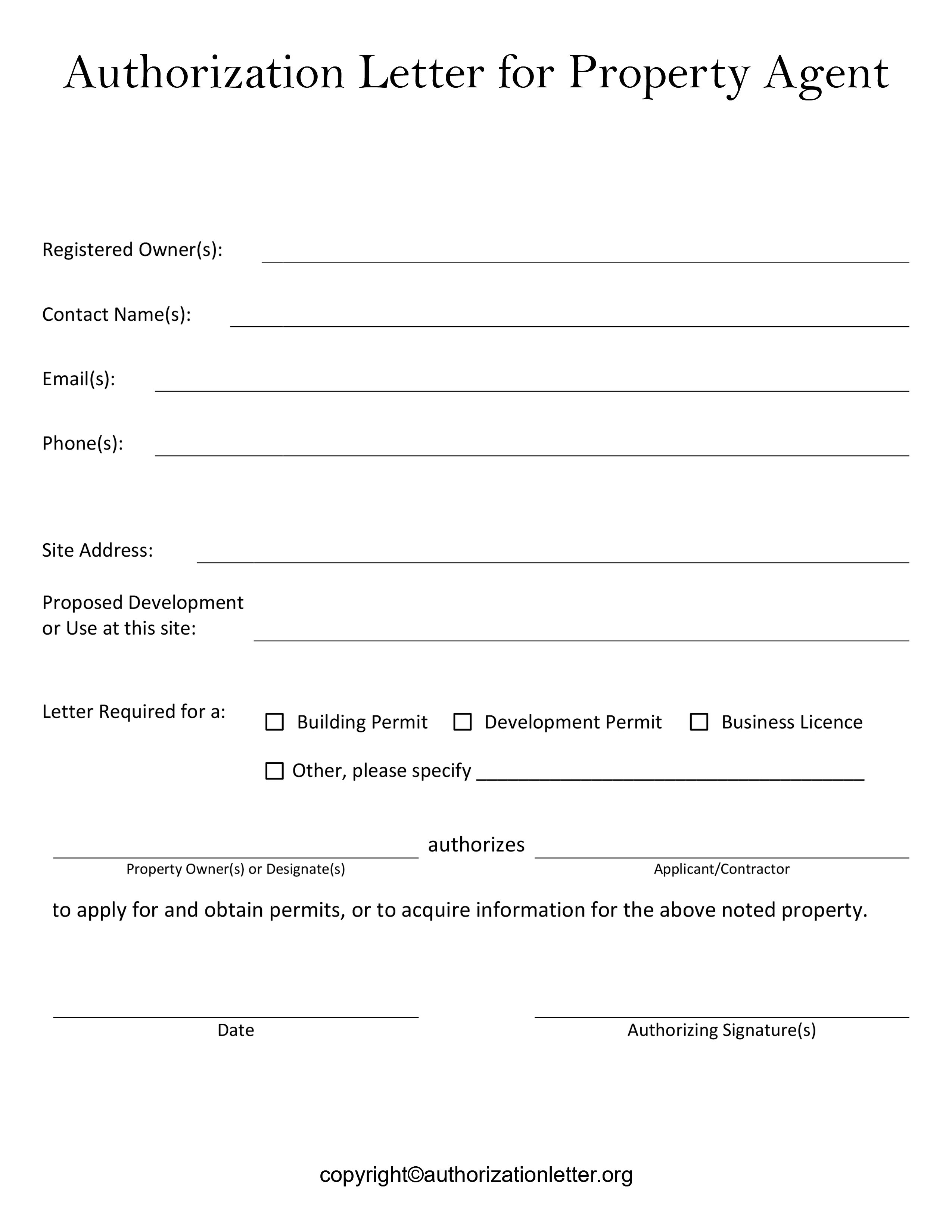 Free Authorization Letter for Property Agent in PDF