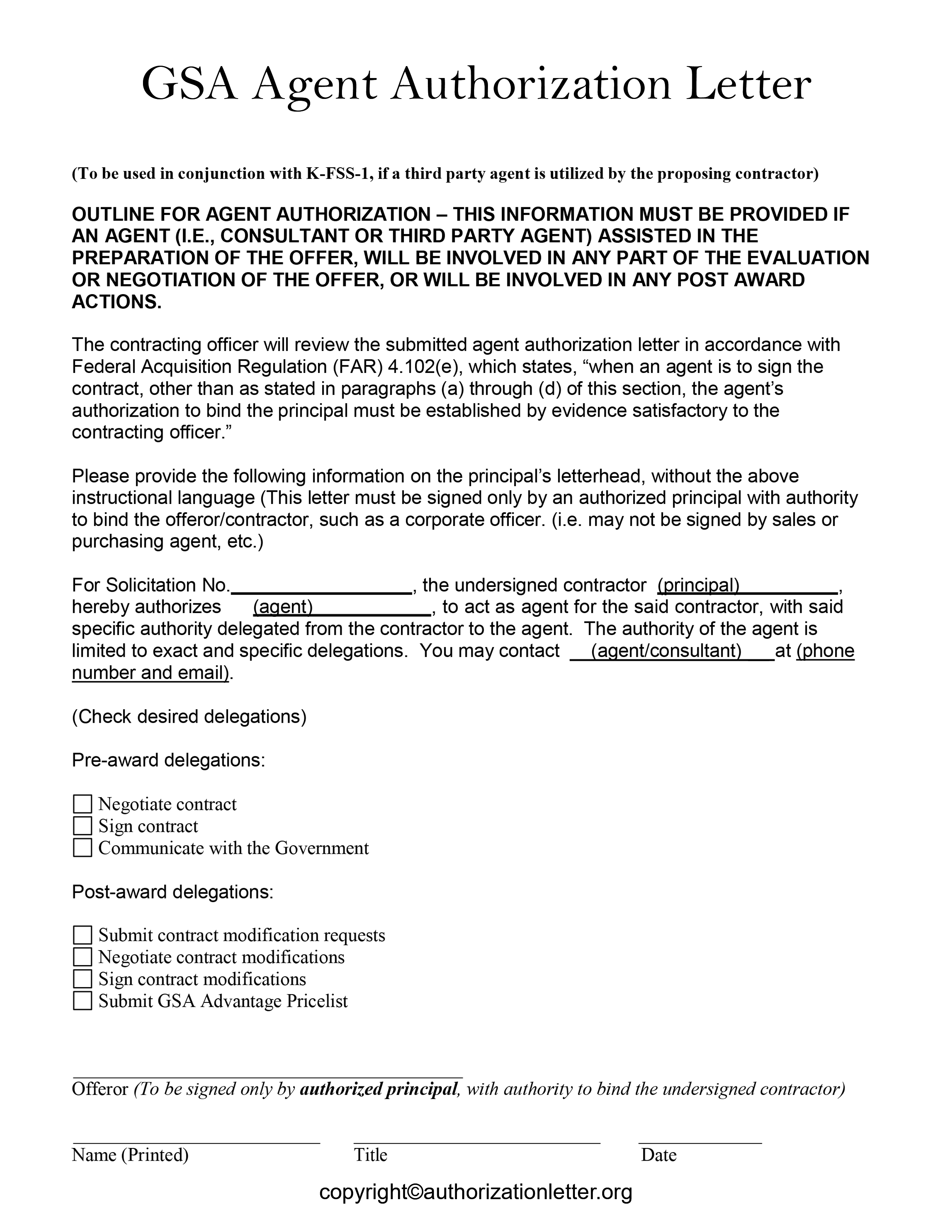 GSA Agent Authorization Letter