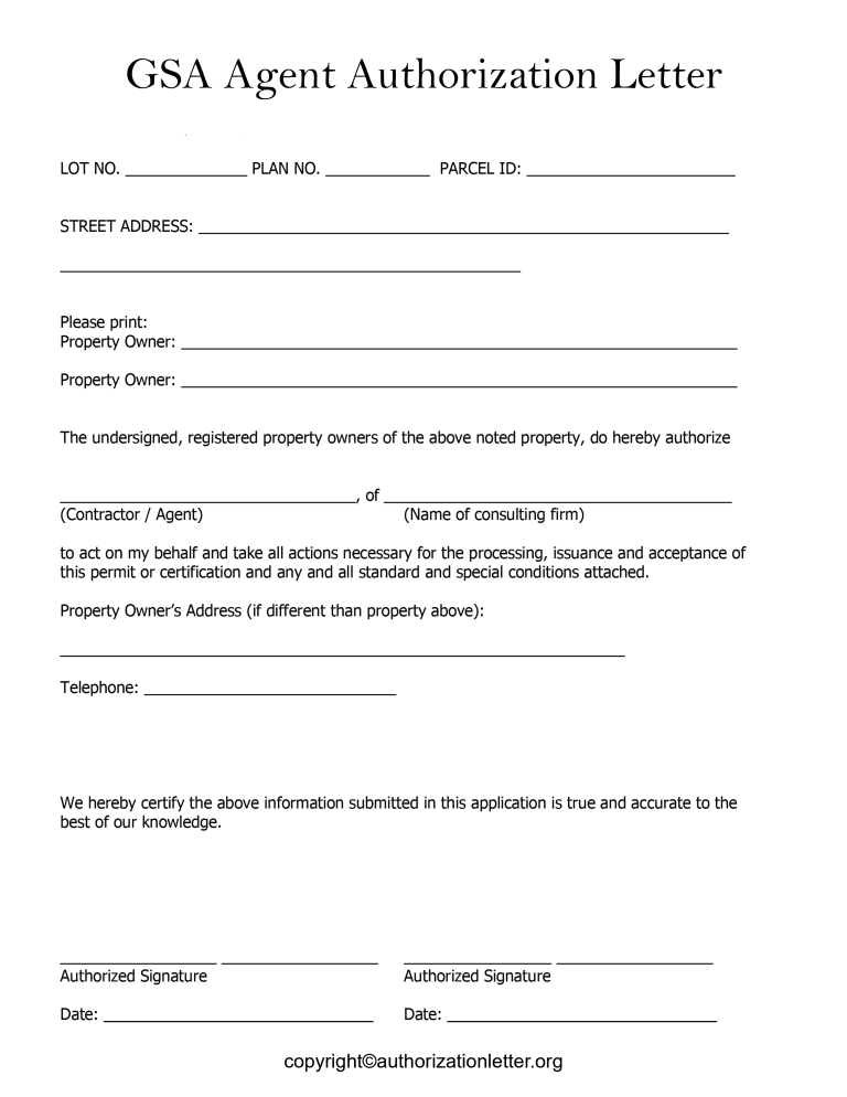 Gsa Agent Authorization Letter Template In Pdf Format 2230