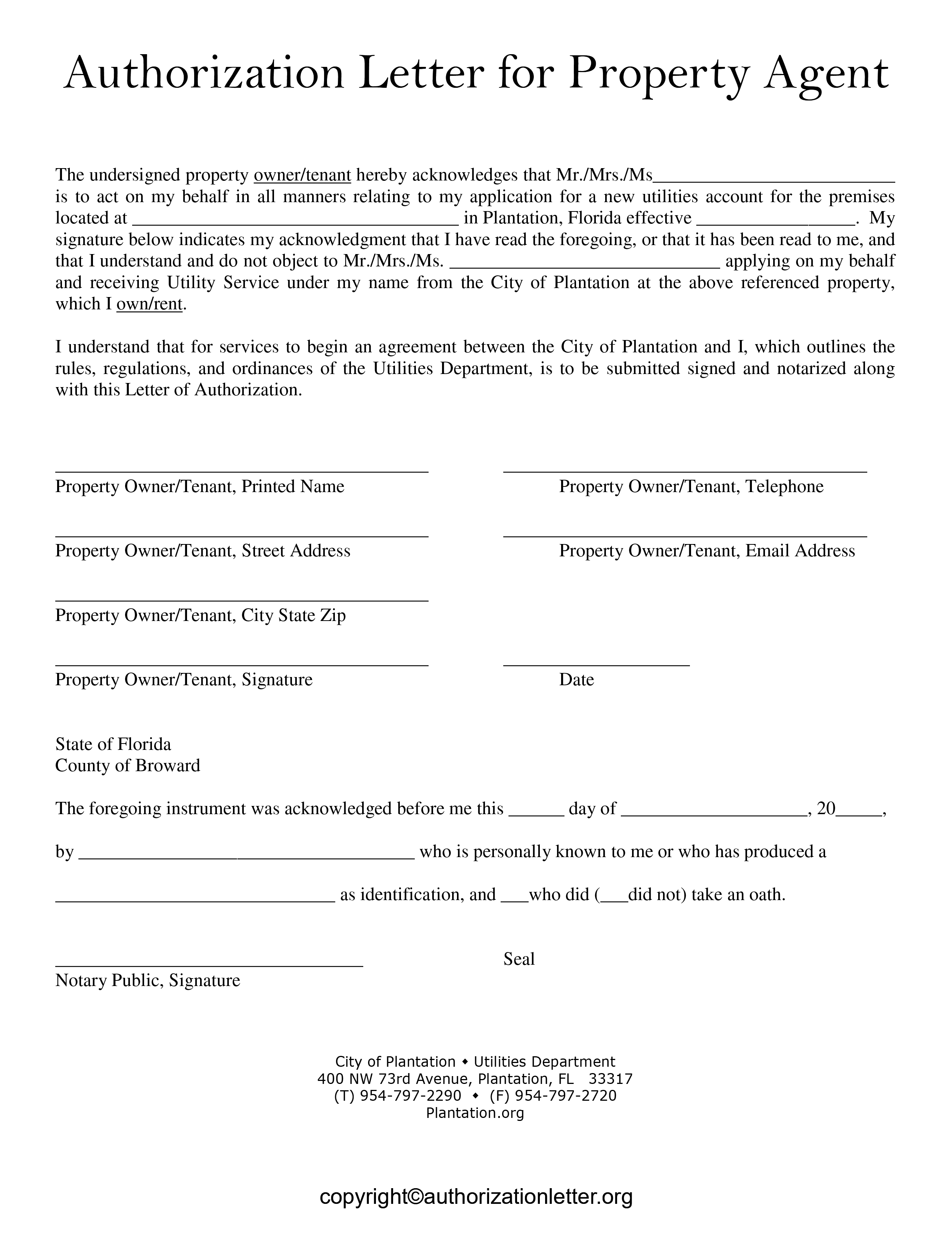 Printable Property Agent Authorization Letter Template