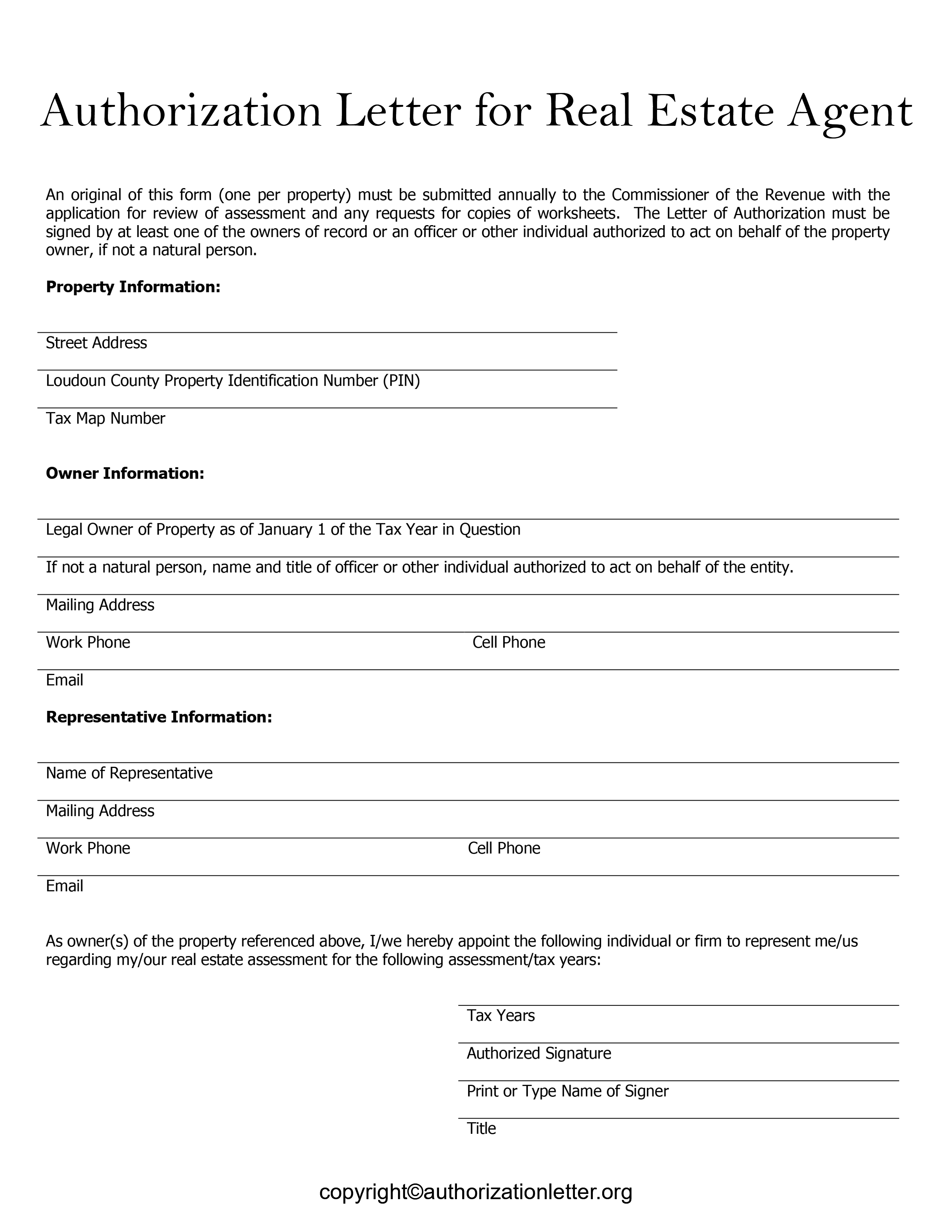 Printable Real Estate Agent Authorization Letter Template